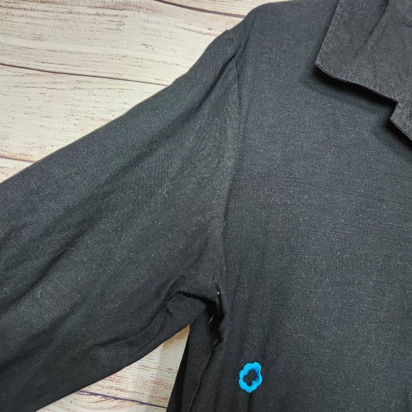 Linea by Louis Dell'Olio Embroidered Bohemian Womens Button Front Black Top L - Picture 5 of 15